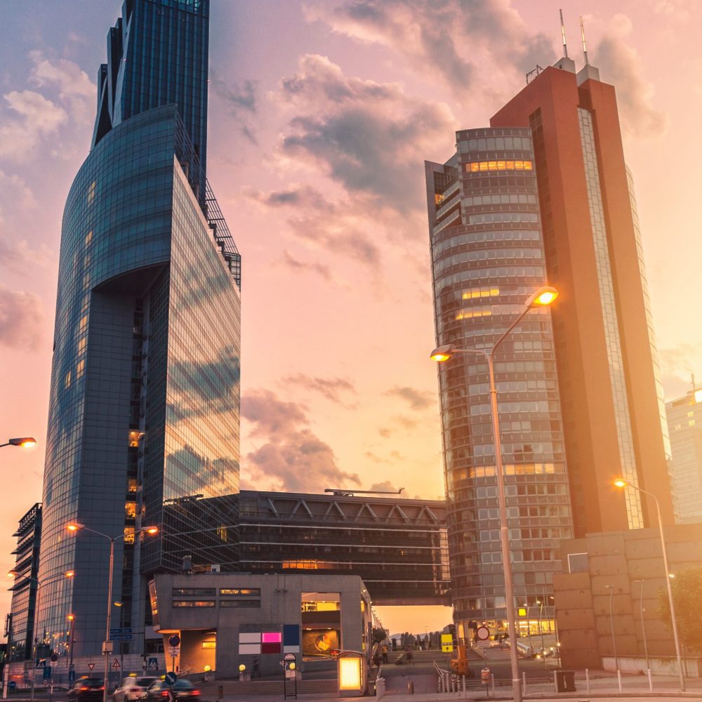 Skyscrapers and modern architecture in Vienna Austria at night